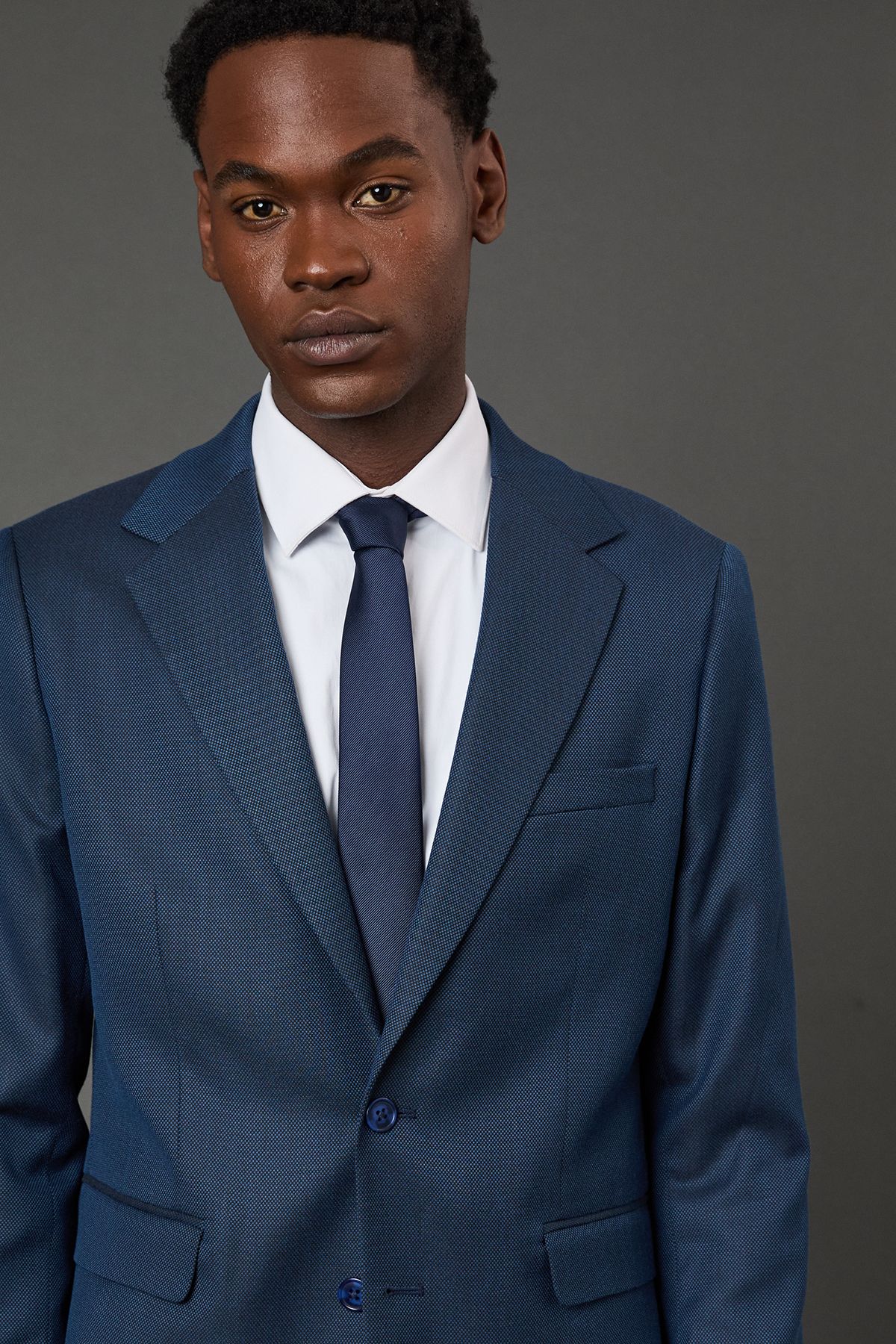 Burton Navy Birdseye Stretch Slim Fit Suit Jacket