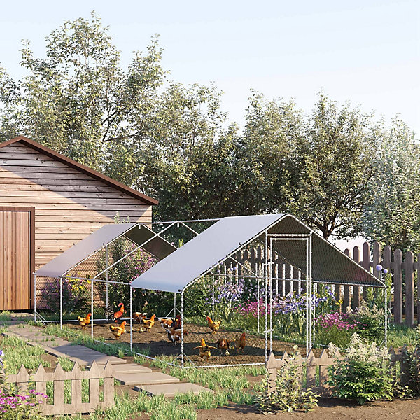 Enclos poulailler chenil 24 m² - parc grillagé dim. 8L x 3l x 2H m - double espace couvert - acier galvanisé