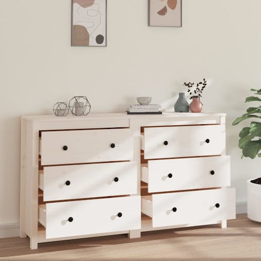 NNEVL Sideboard White 140x35x80 cm Solid Wood Pine