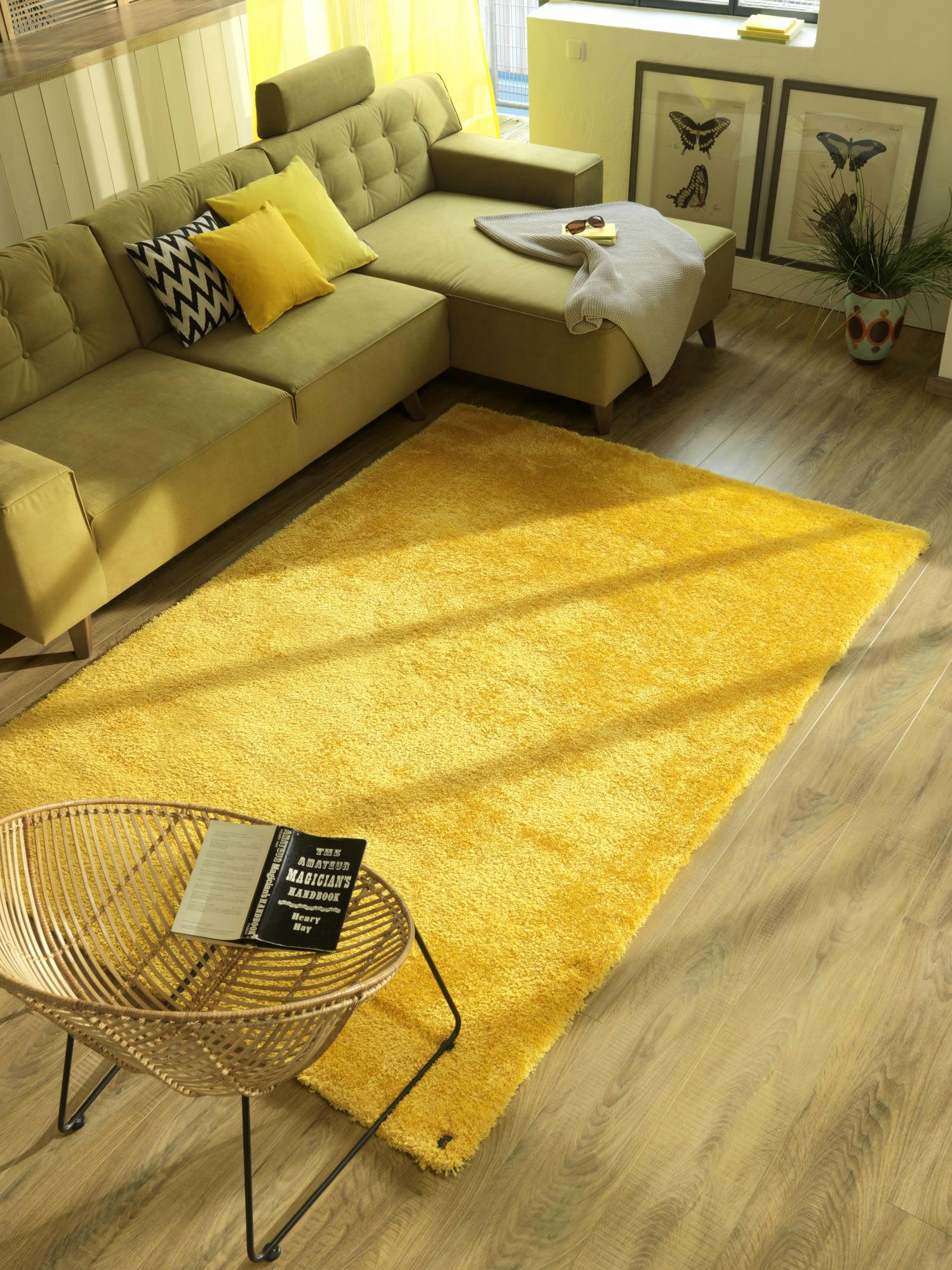 SOFT - Tapis brilliant shaggy - à  longs poils - épais - Tournesol 65x135