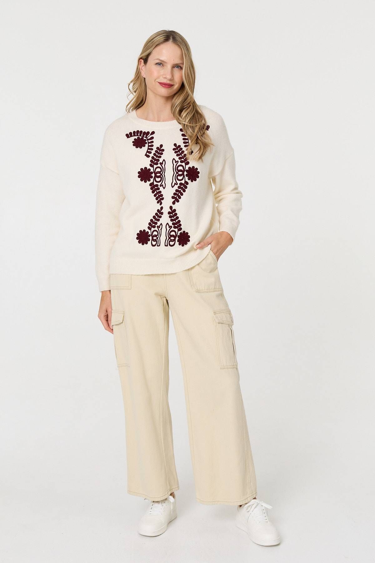 Izabel London Embroidered Print Drop Shoulder Jumper