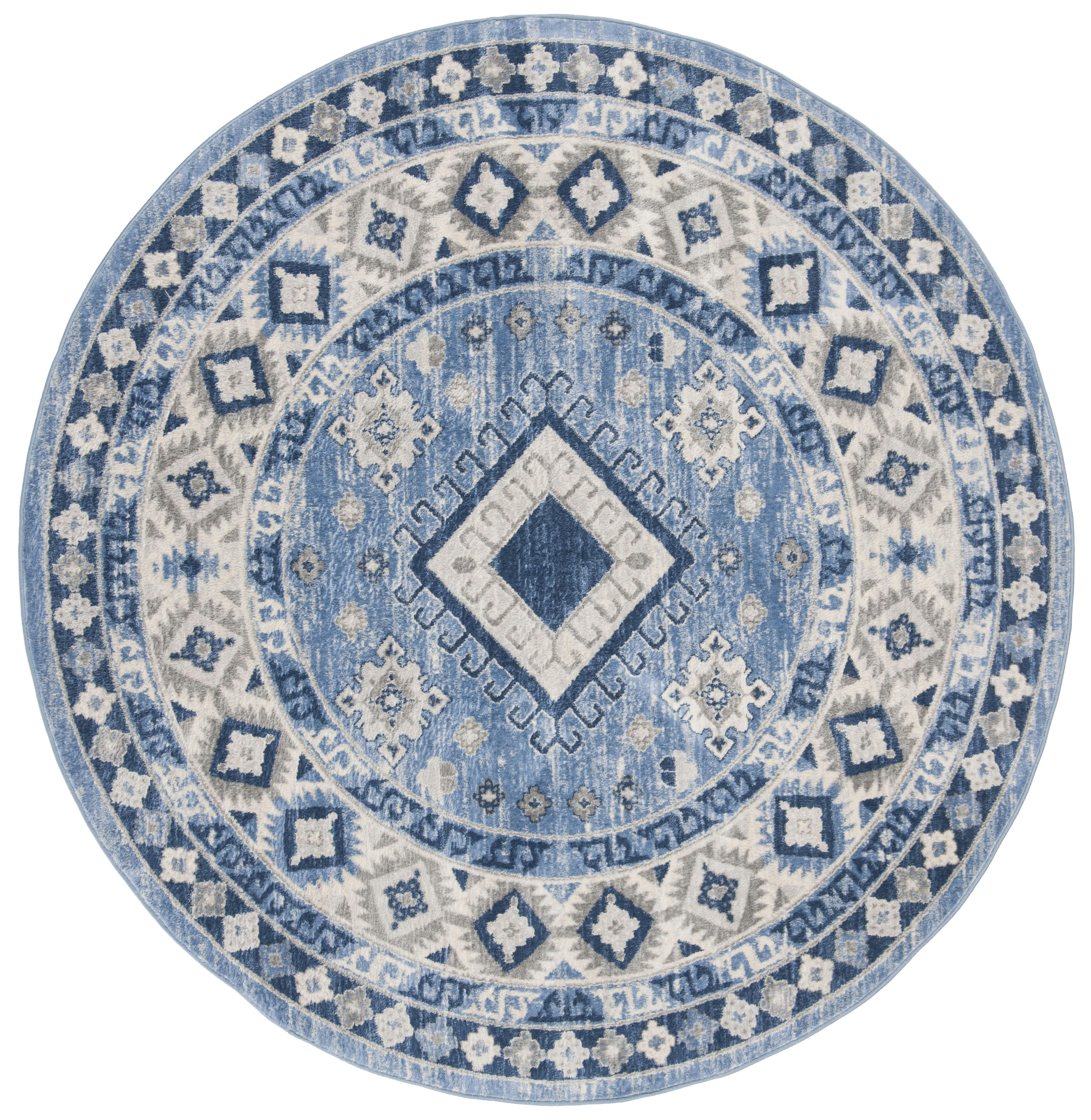KAZAK - Tapis de salon interieur en bleu & crème, 201 x 201 cm