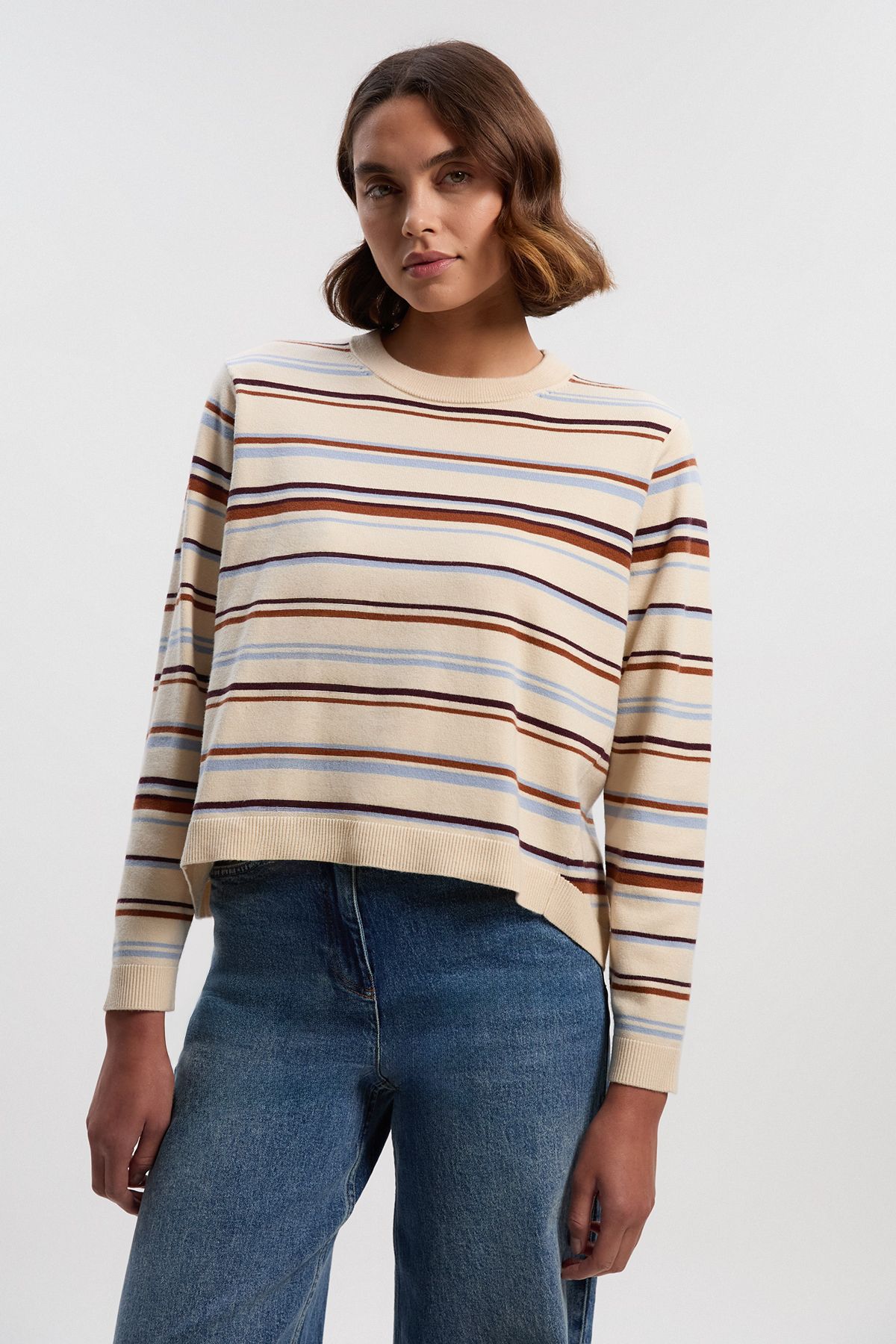 KarenMillen Stripe Viscose Blend Crew Neck Knit Top