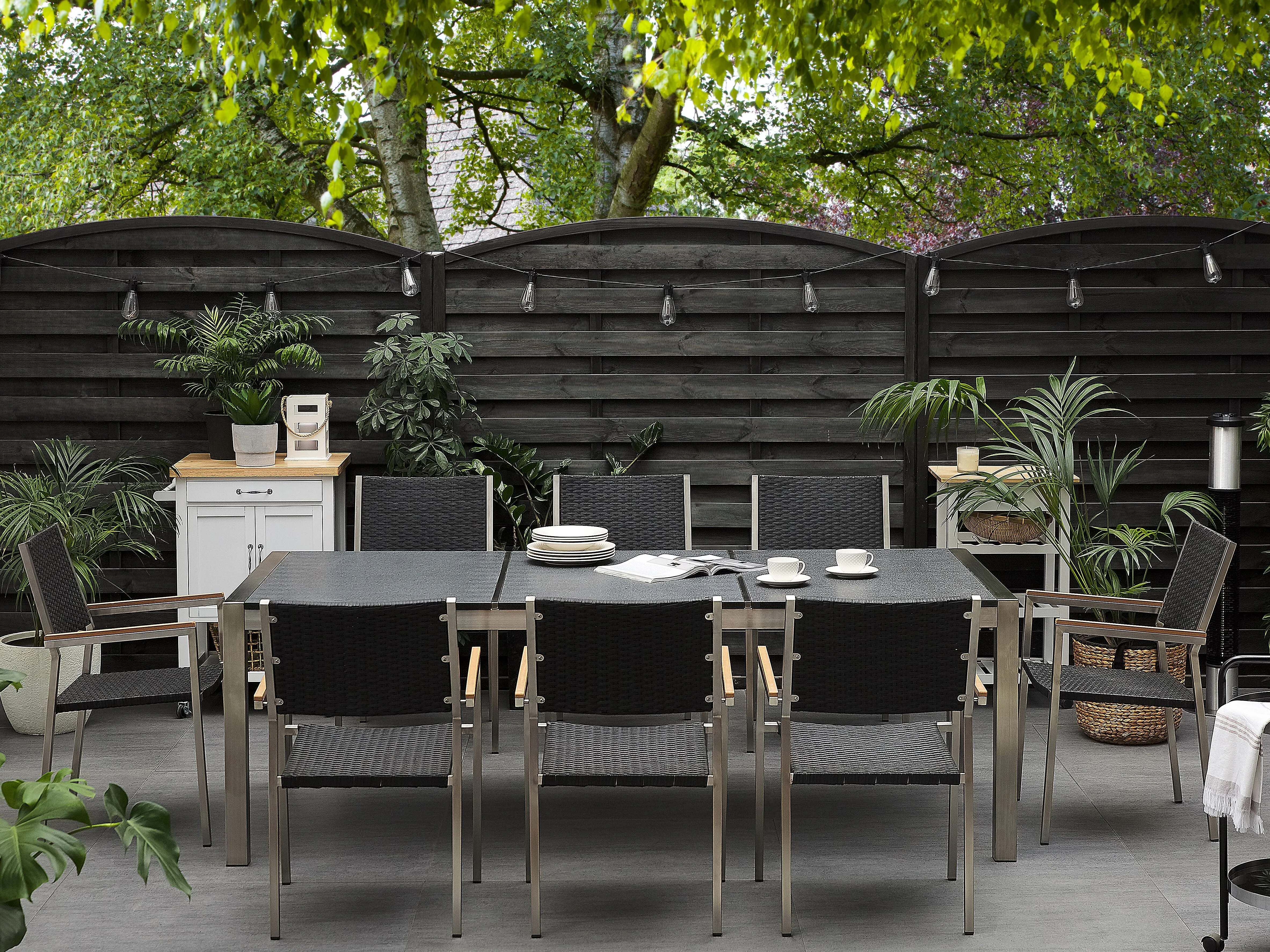 Garden Dining Table GROSSETO 220 cm 100 cm Flamed Granite Graphite Grey