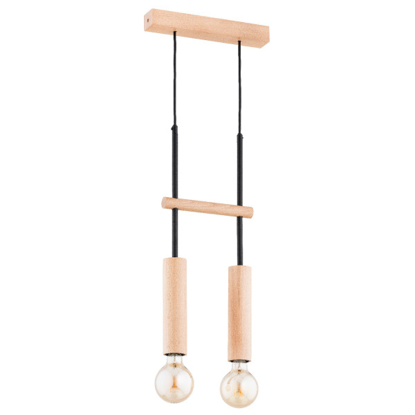 Lampa wisząca jasne drewno-czarna DILAN 2xE27x15W wym: 80x5x20 cm Alfa
