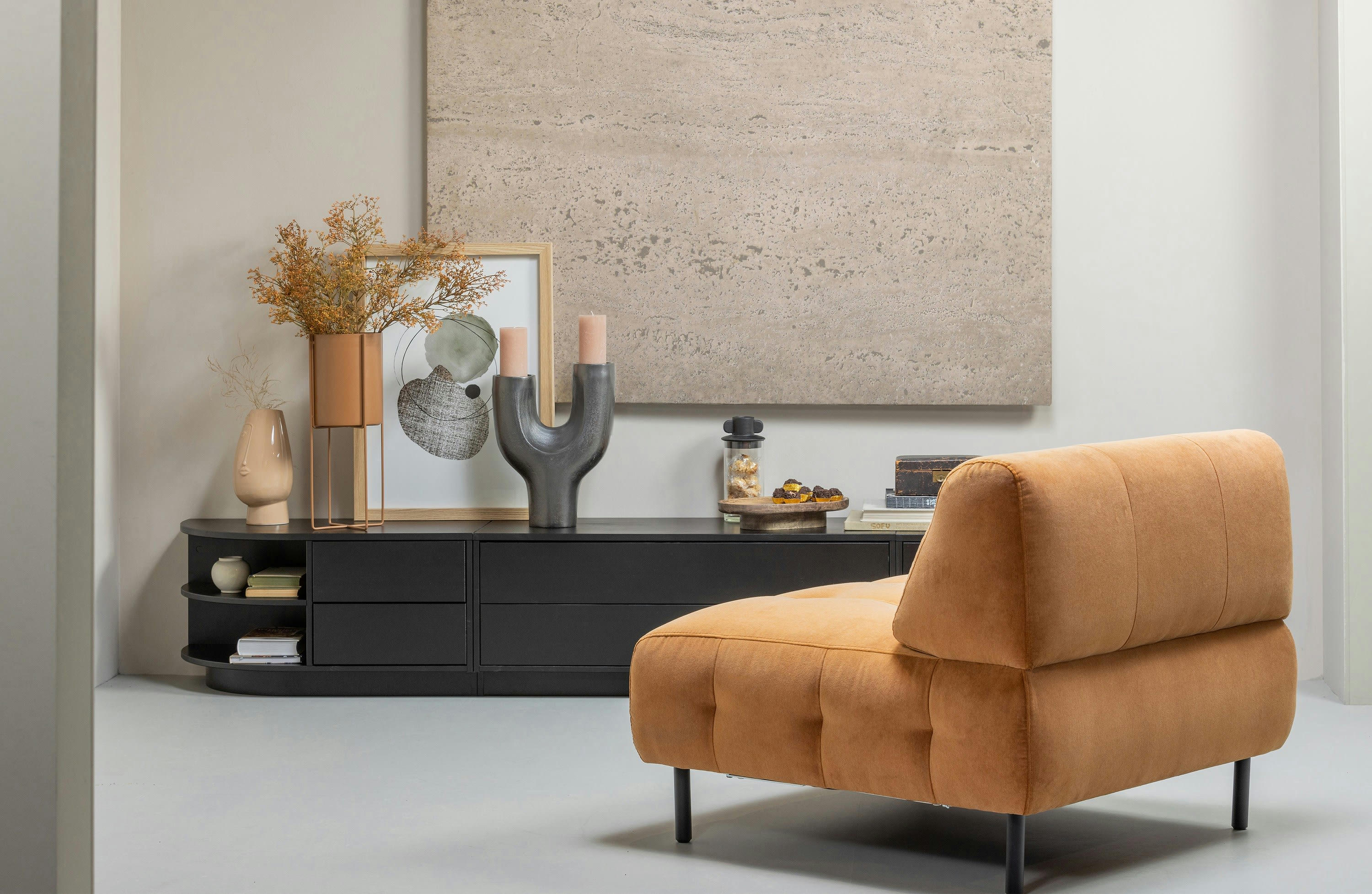 LLOYD - Fauteuil en velour cinnamon