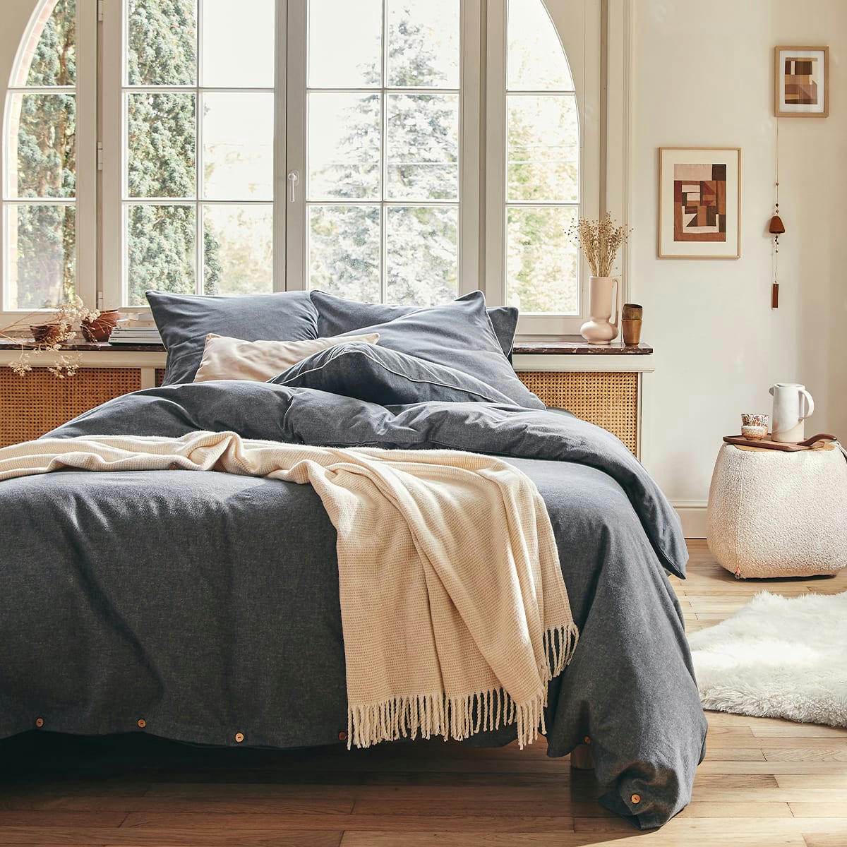 FRISSON - Housse de couette en flanelle de coton gris 200x200
