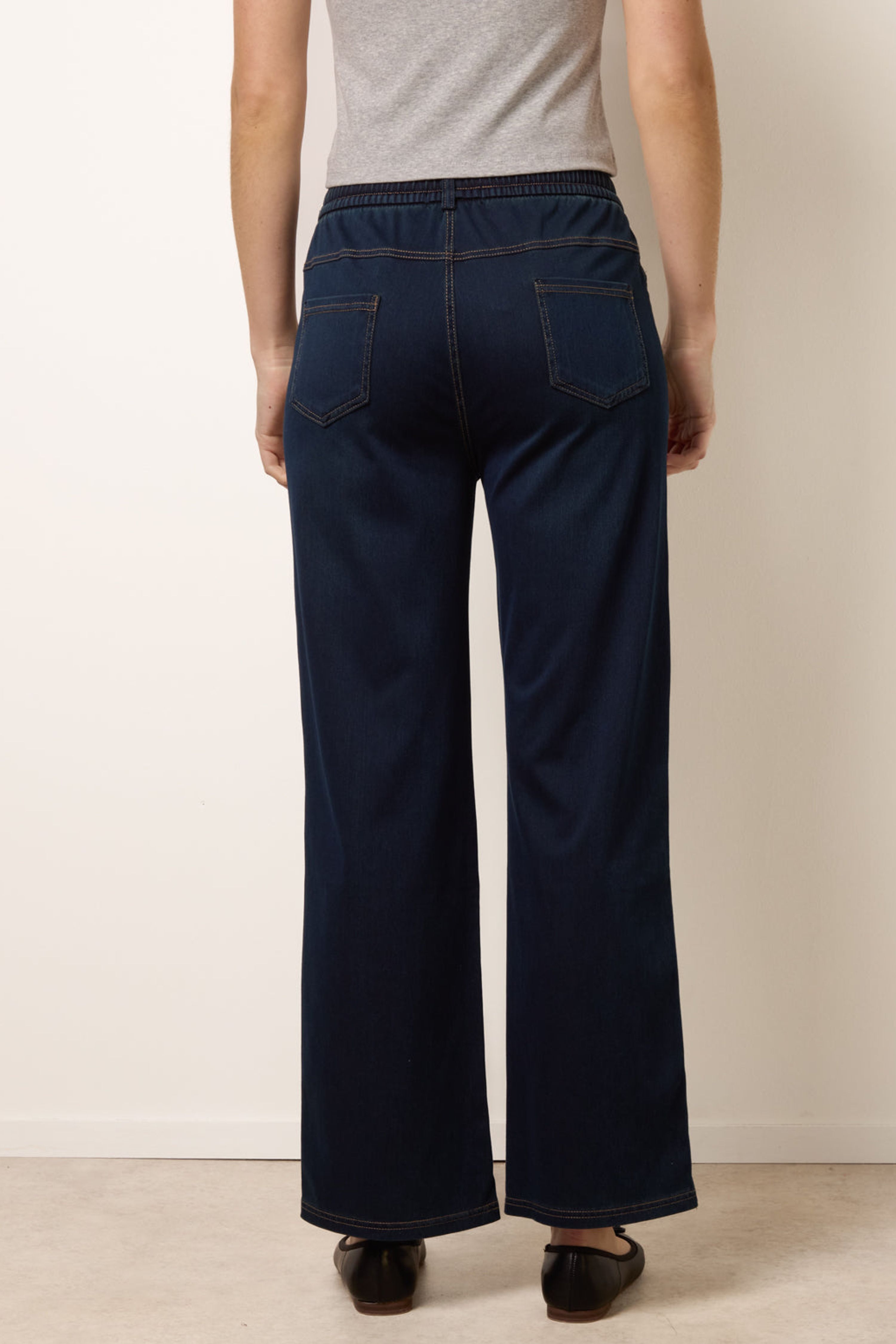 Blue Vanilla Navy Herringbone Tie Up Stretch Trousers