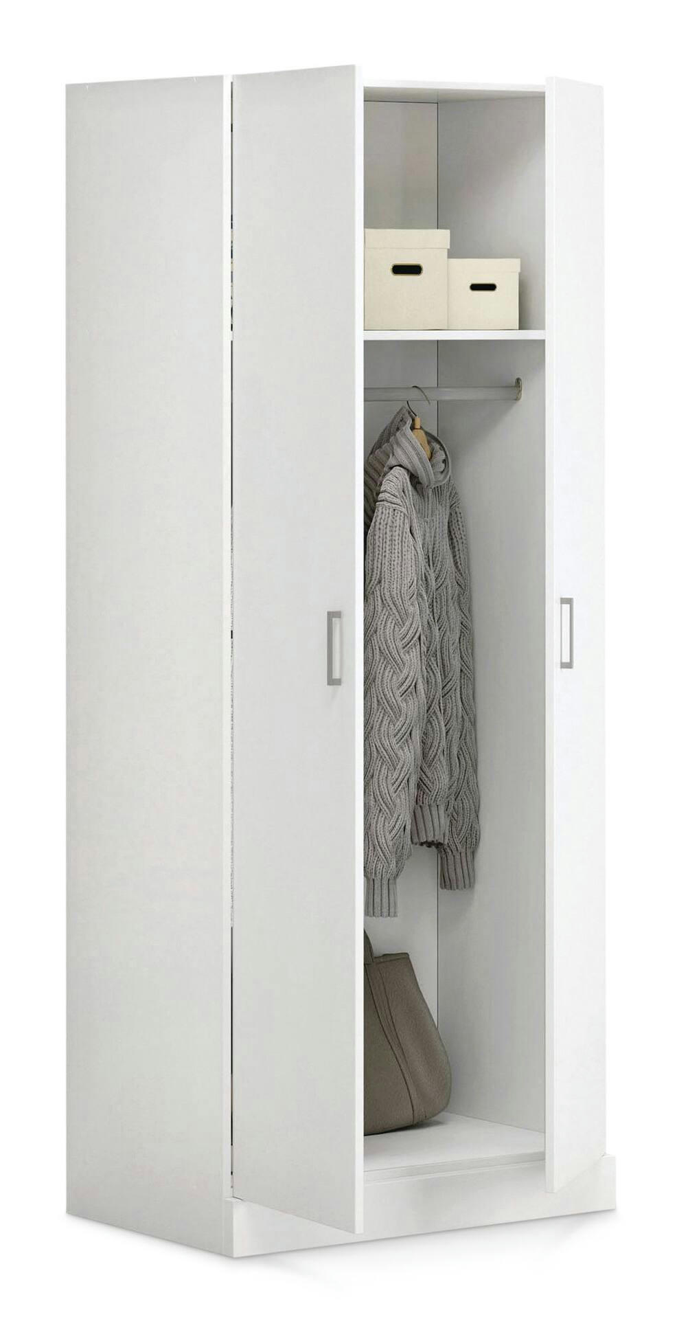 Sauder 2-Door Wardrobe/Armoire Clothes Storage Cabinet With Hanger Rod & Shelves, White