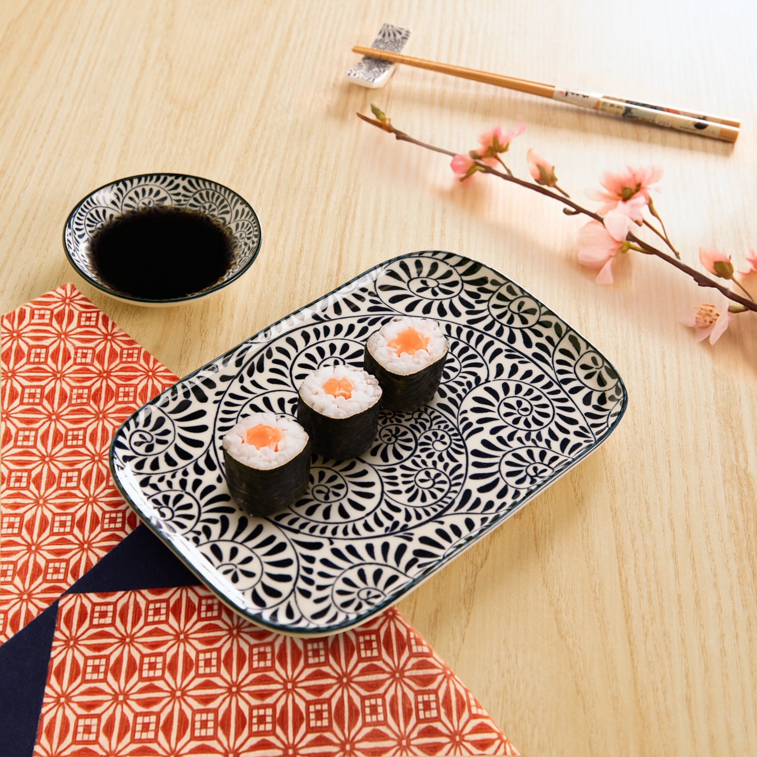 Set sushi 3 pezzi piattino rettangolare 23 cm blu Sushiko
