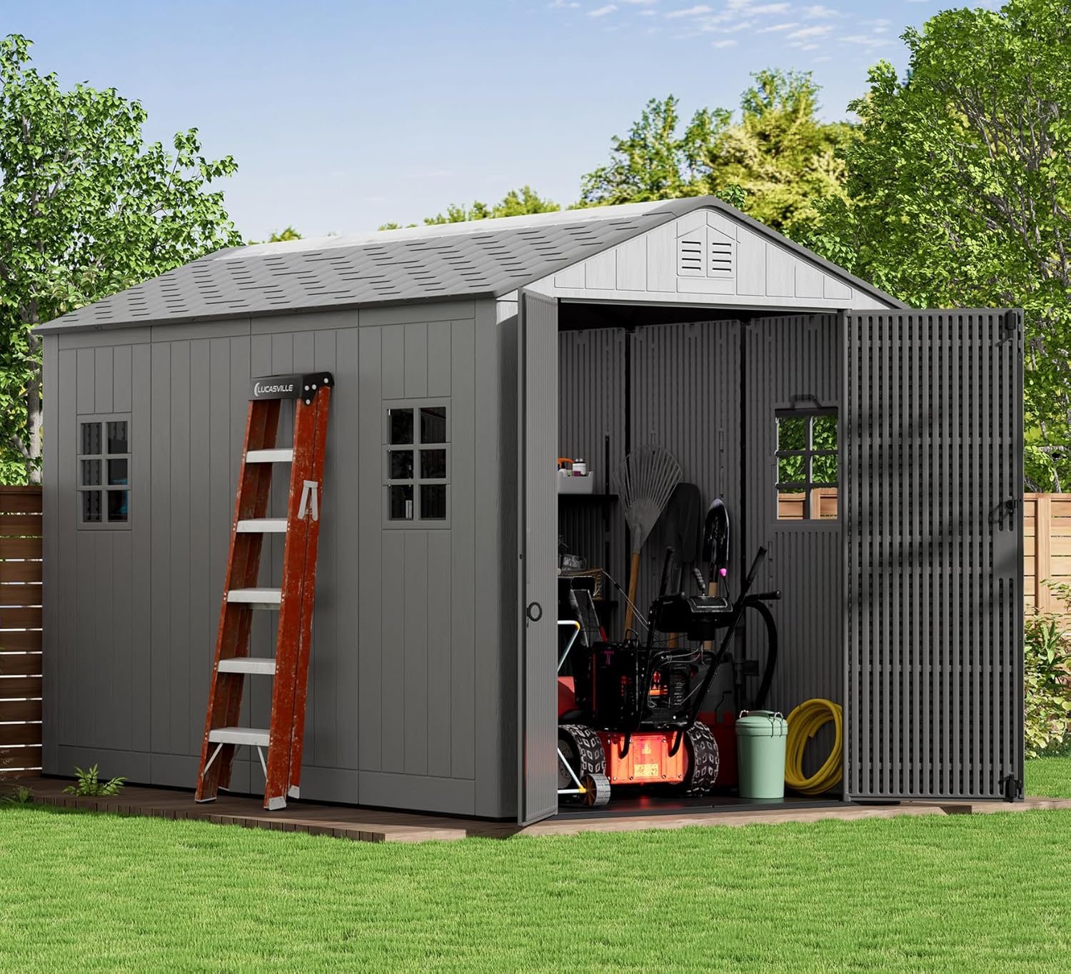 ZZM Outdoor Storage Shed 6x11 Ft  All-Weather Resistant Resin Garden Sheds & Outdoor Storage Clearance with Floor and Windows  Double-Layer Plastic Tool Shed for Backyard  Patio & Lawn (Gray)