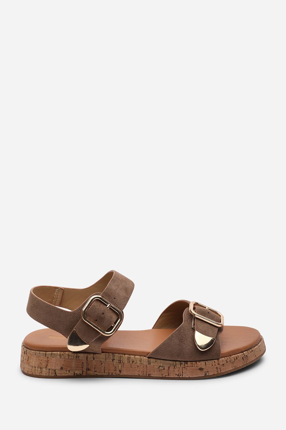 Where's That From Iridia Double Buckle Suede Low Wedge Sandal