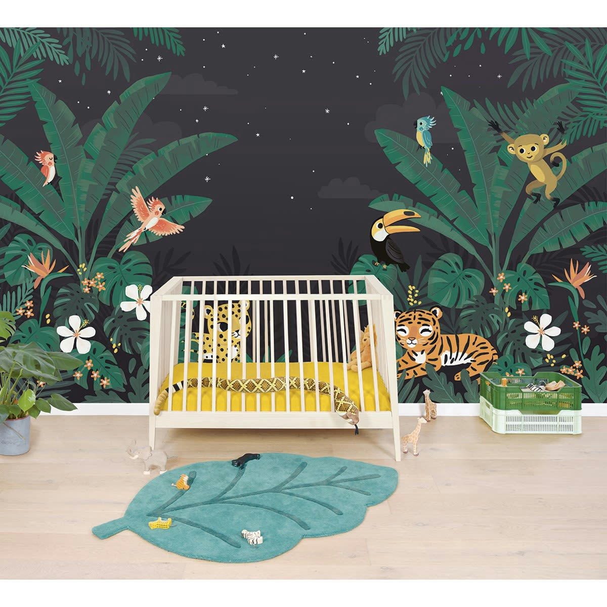 JUNGLE NIGHT - Papier peint panoramique jungle et animaux, multicolore 4m x 2,48m
