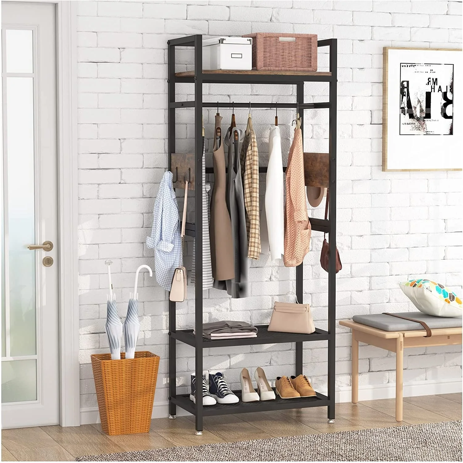 Industrial Small Clothes rack with shelves,freestanding closet organizer,27'' W X69'' H