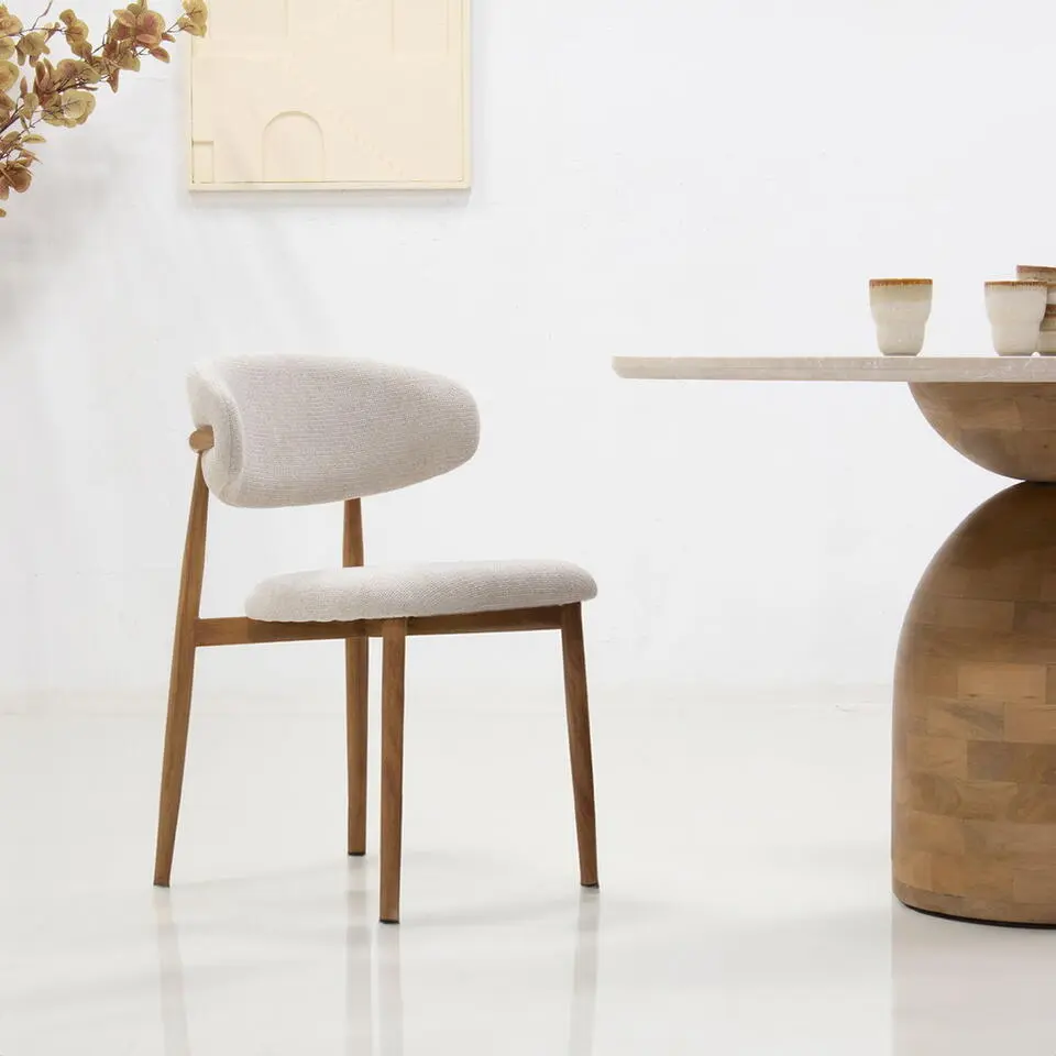 Eetkamerstoel Beige Stof - Zithoogte 48cm - Alexia - Set van 2