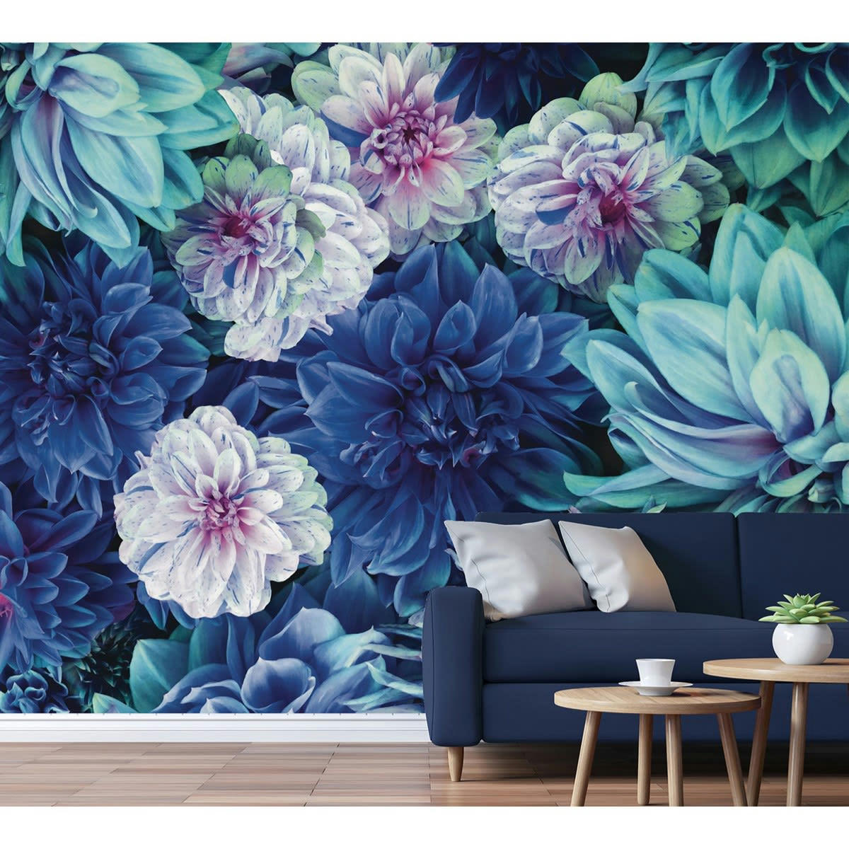 DAHLIA BLEU XL - Papier peint panoramique motif floral Multicolore 384x270cm