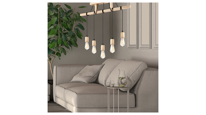 Lampa wisząca Leon 5-punktowa drewniana beżowa