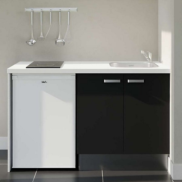Kitchenette K17 - 140 cm - Façades : Noir - Plan de travail : Blanc - Crédences : Non - Evier