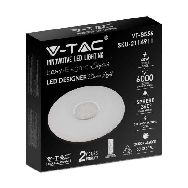 Plafon 8556 z pilotem okrągły biały LED 1x60W 49,5cm 6000lm IP20 V-TAC