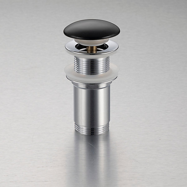 Bonde de lavabo en laiton Click-Clack modèle C universelle pour lavabo 1/4 de pouce sans trop-plein avec tête en céramique noire