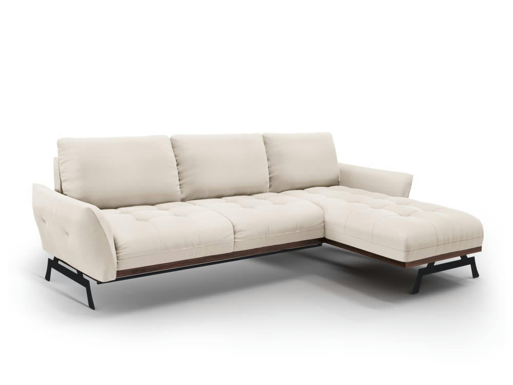 OLIVIER - Canapé d'angle 4 places en tissu structuré beige clair