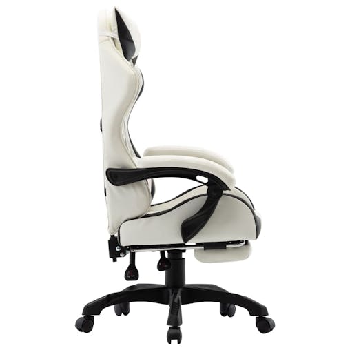 NNEVL Racing Chair with Footrest Black and White Faux Leather