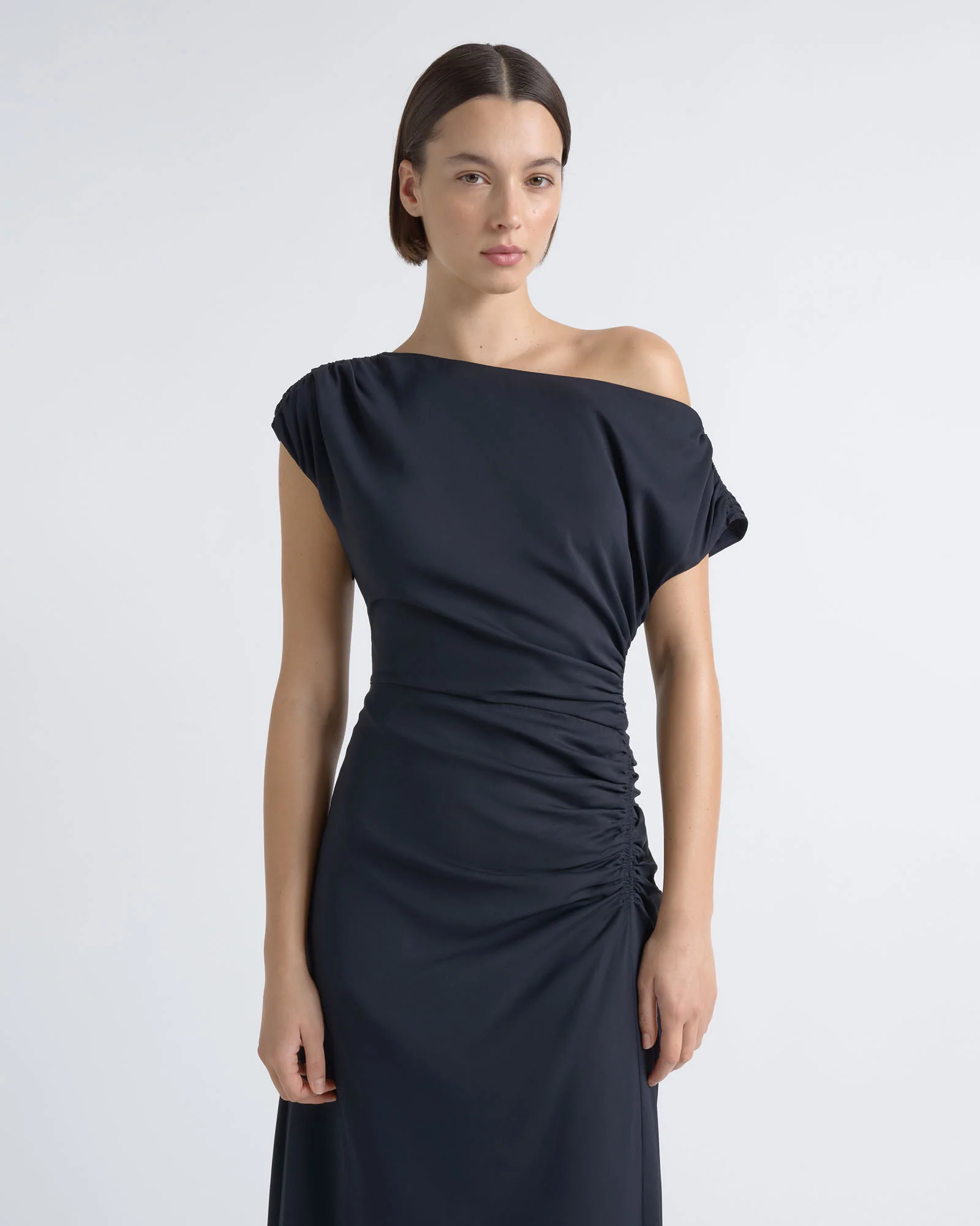 Asymmetrical Draped Midi Dress