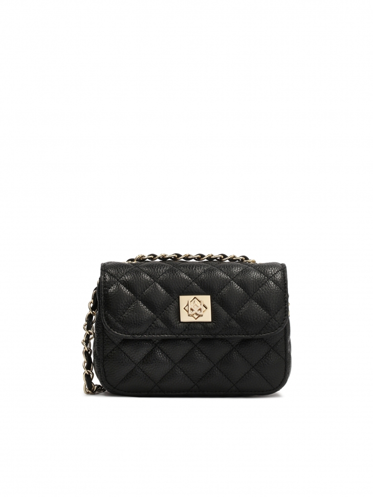 Quilted small leather bag with a chain