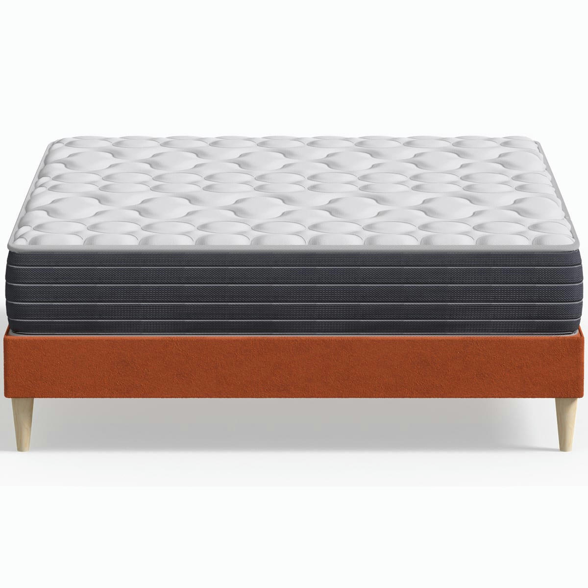 MEMO HR & DINA - Pack lit 140x190 en velours rouille + Matelas mémoire de forme