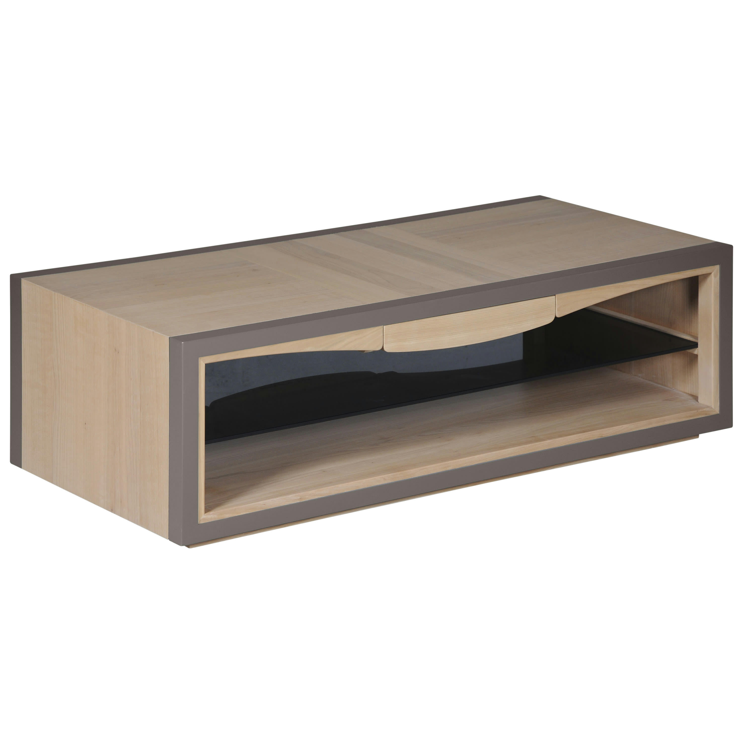 STELLA - Table basse 1 tiroir 128 cm, en merisier massif naturel blanchi