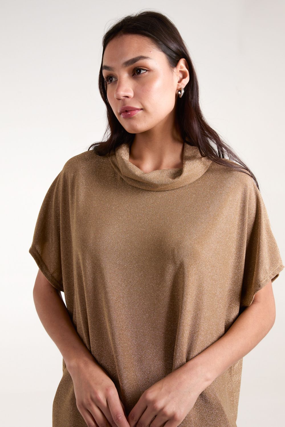Blue Vanilla Roll Neck Oversized Metallic Top