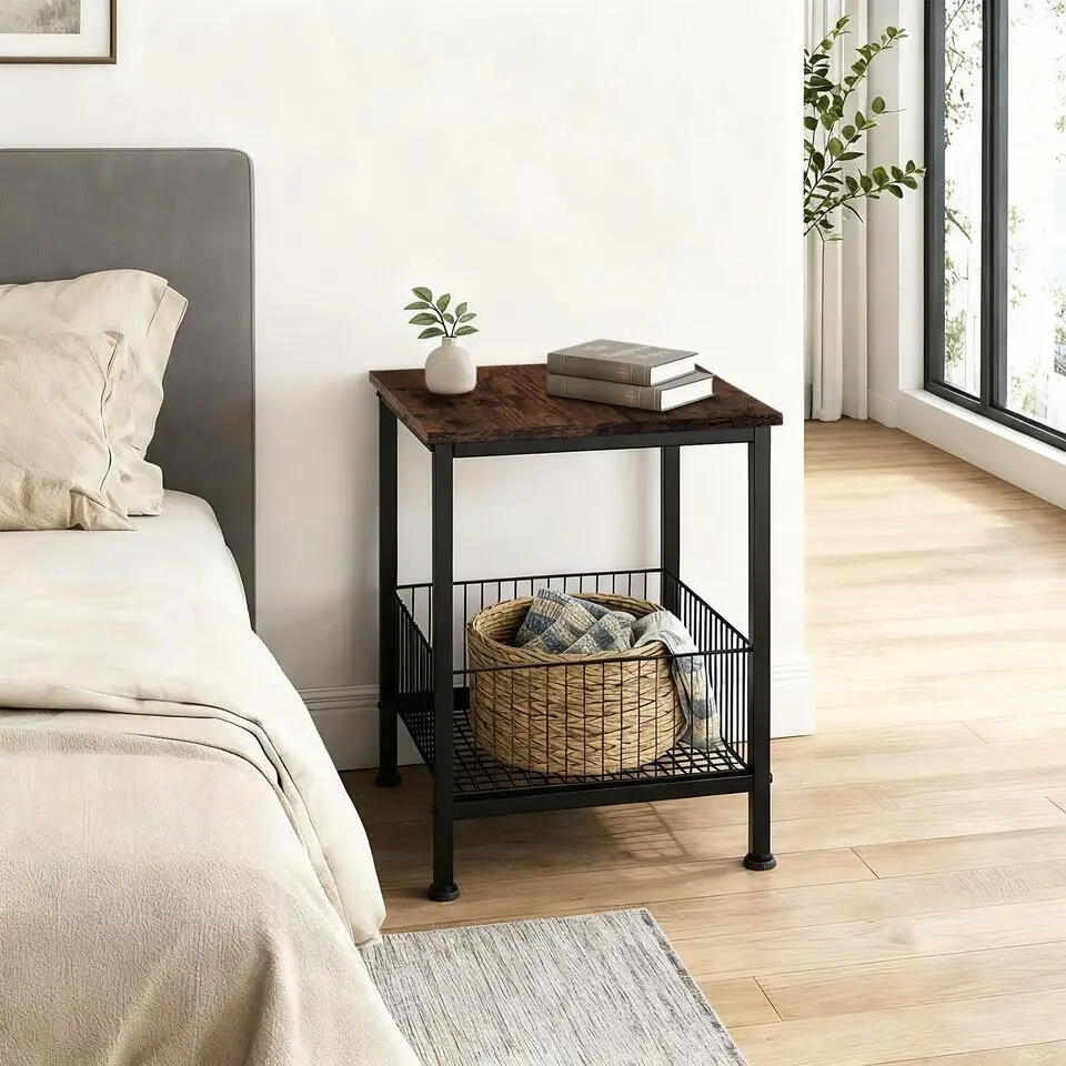 tectake Bijzettafel Grimsby 40x40x55,5cm, Industrieel Hout Donker, Rustiek