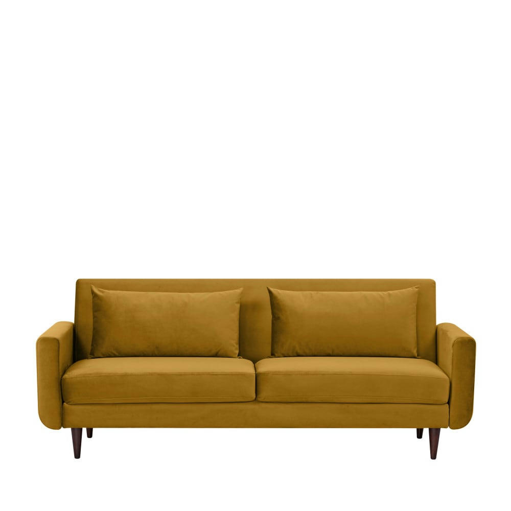 STAY - Canapé convertible 3 places en velours jaune moutarde