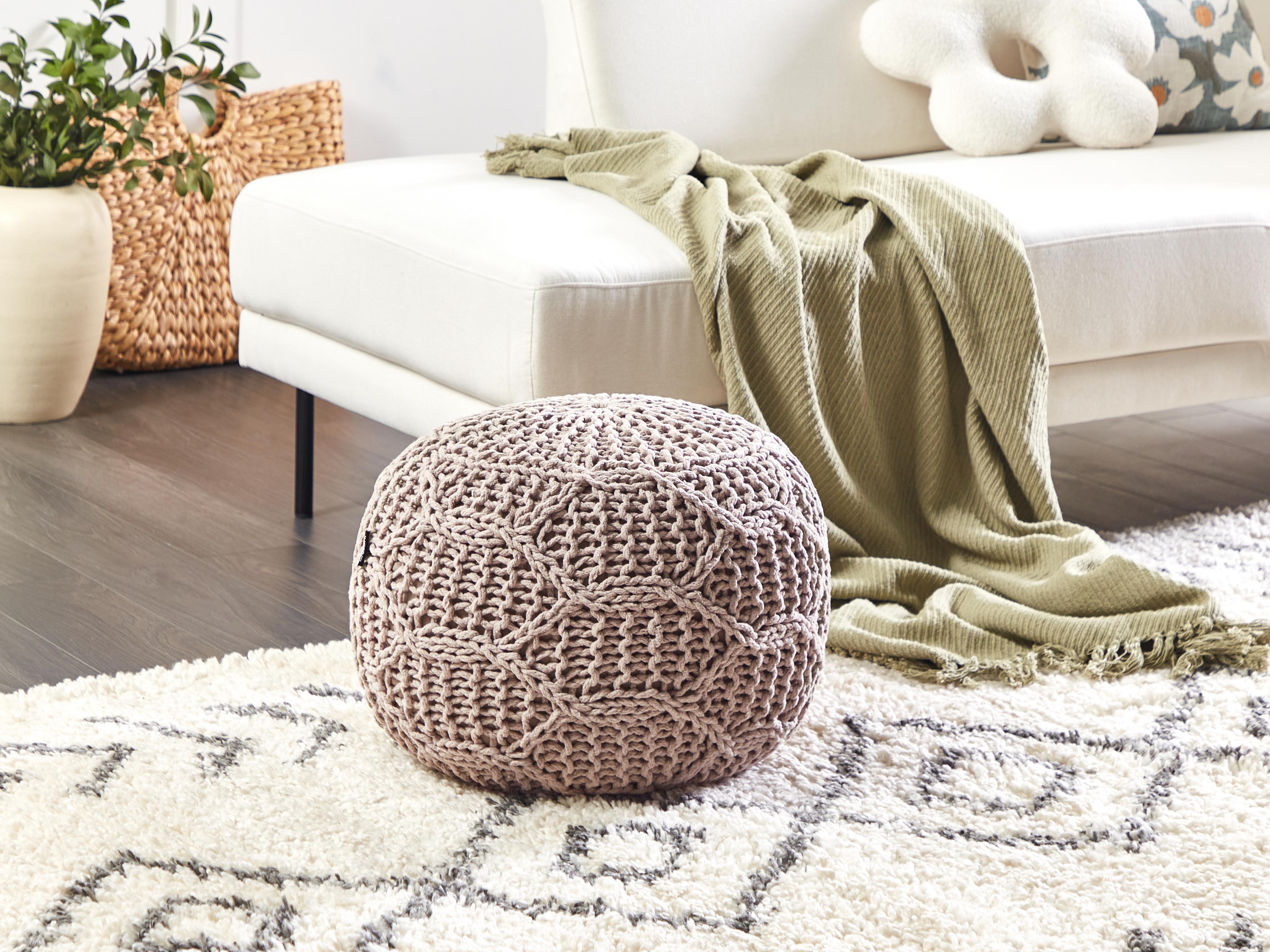 Pouffe Macram�� TRIMAN Cotton Taupe