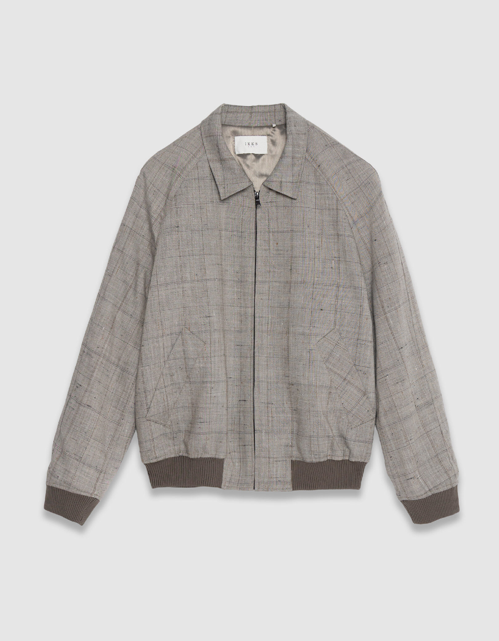 Bomber taupe zippé motif carreaux Homme