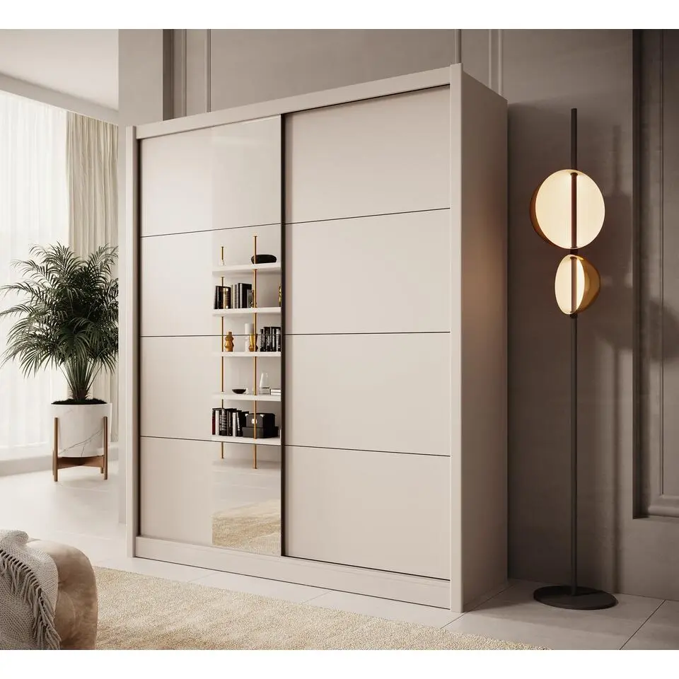 Meubella - Kledingkast Azul - Beige - 180 cm - Met spiegel