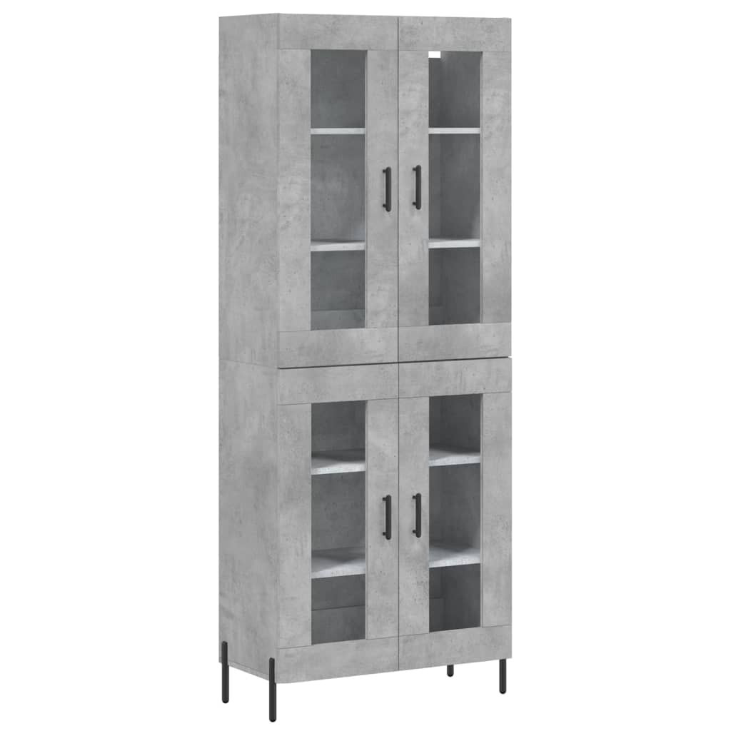 Szafka Regał Witrynka Szara Beton z Drzwiami Szklanymi 69.5x34x180 cm do