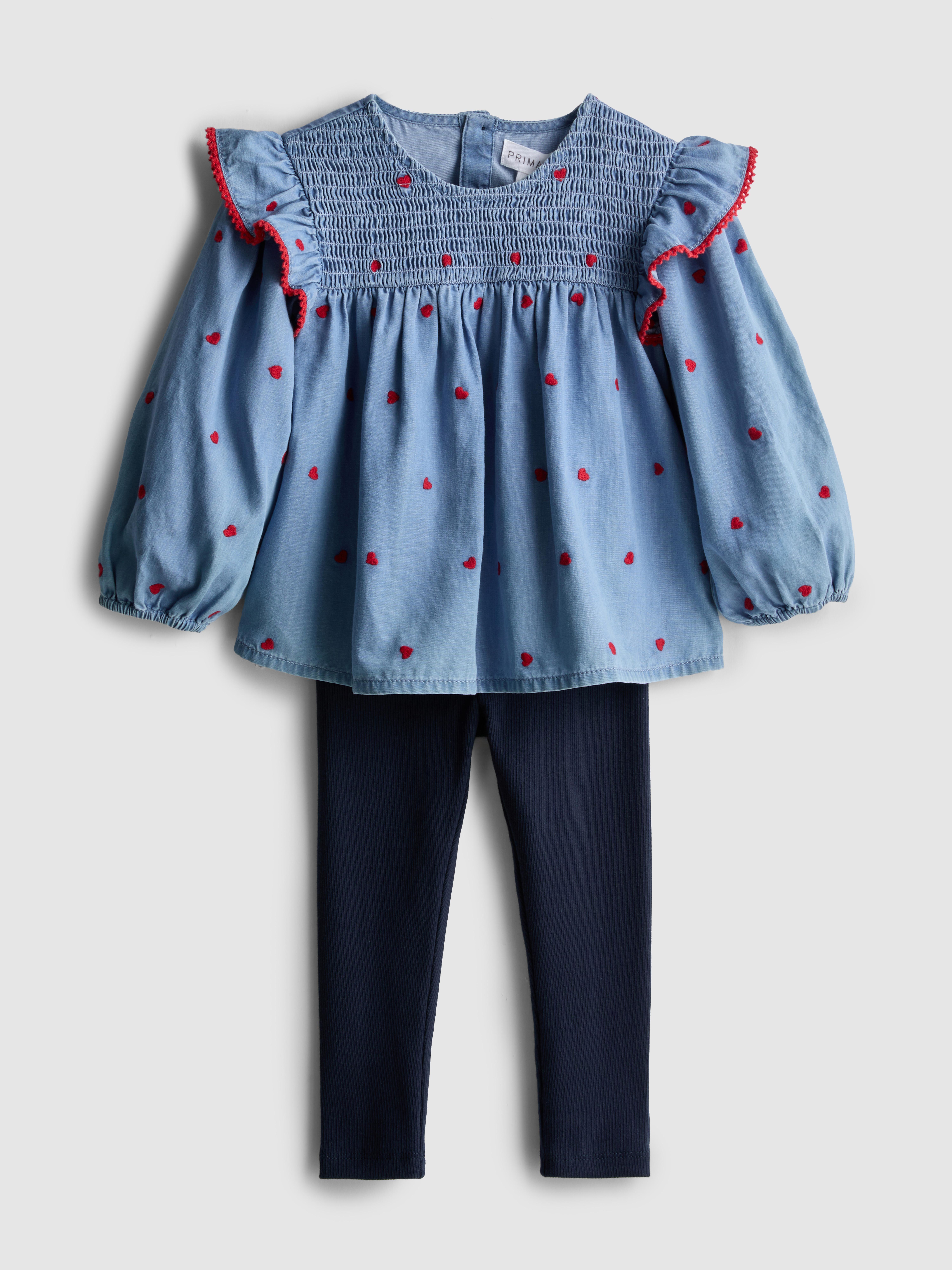 0-36mths | Chambray Embroidered Blouse and Leggings Set