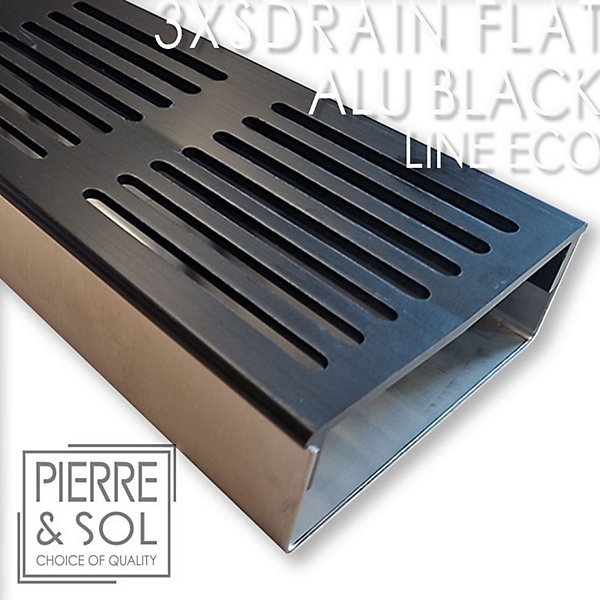 Caniveau Inox Large Hauteur 3,5 cm - 3XSDRAINFLAT EASY Grille Aluminium Noire - LINE ECO - élément d'angle