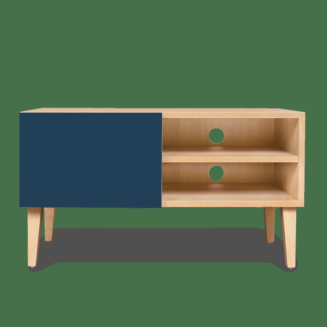 MIKE - Petit meuble TV en bleu nuit, 2 portes – 50*90*40