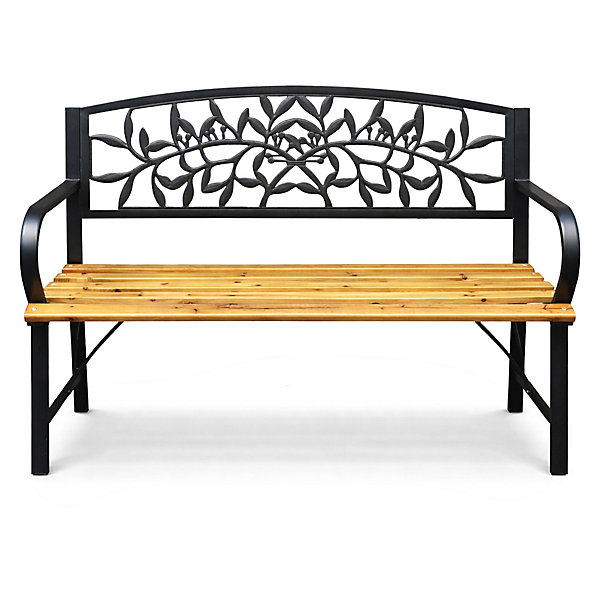 Banc de Jardin Noir REO avec Bois laqué et Pieds en Acier, Largeur 118 cm