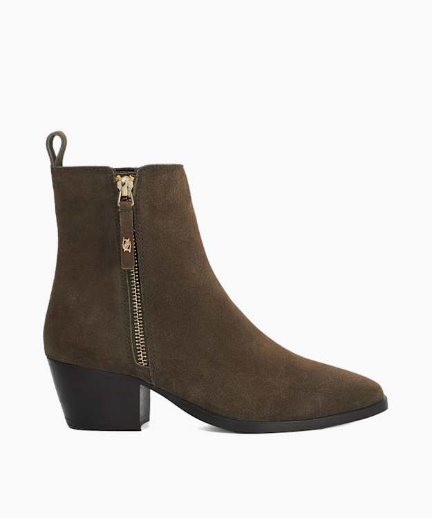 Paxy Khaki - Suede Heeled Ankle Boots