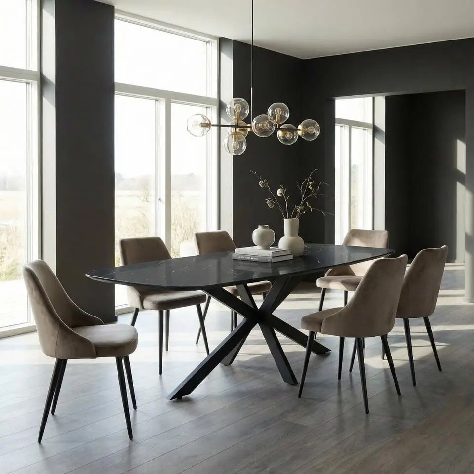 Eettafel Deens Ovaal - Zwart Hout - 220x100x76cm - Marco