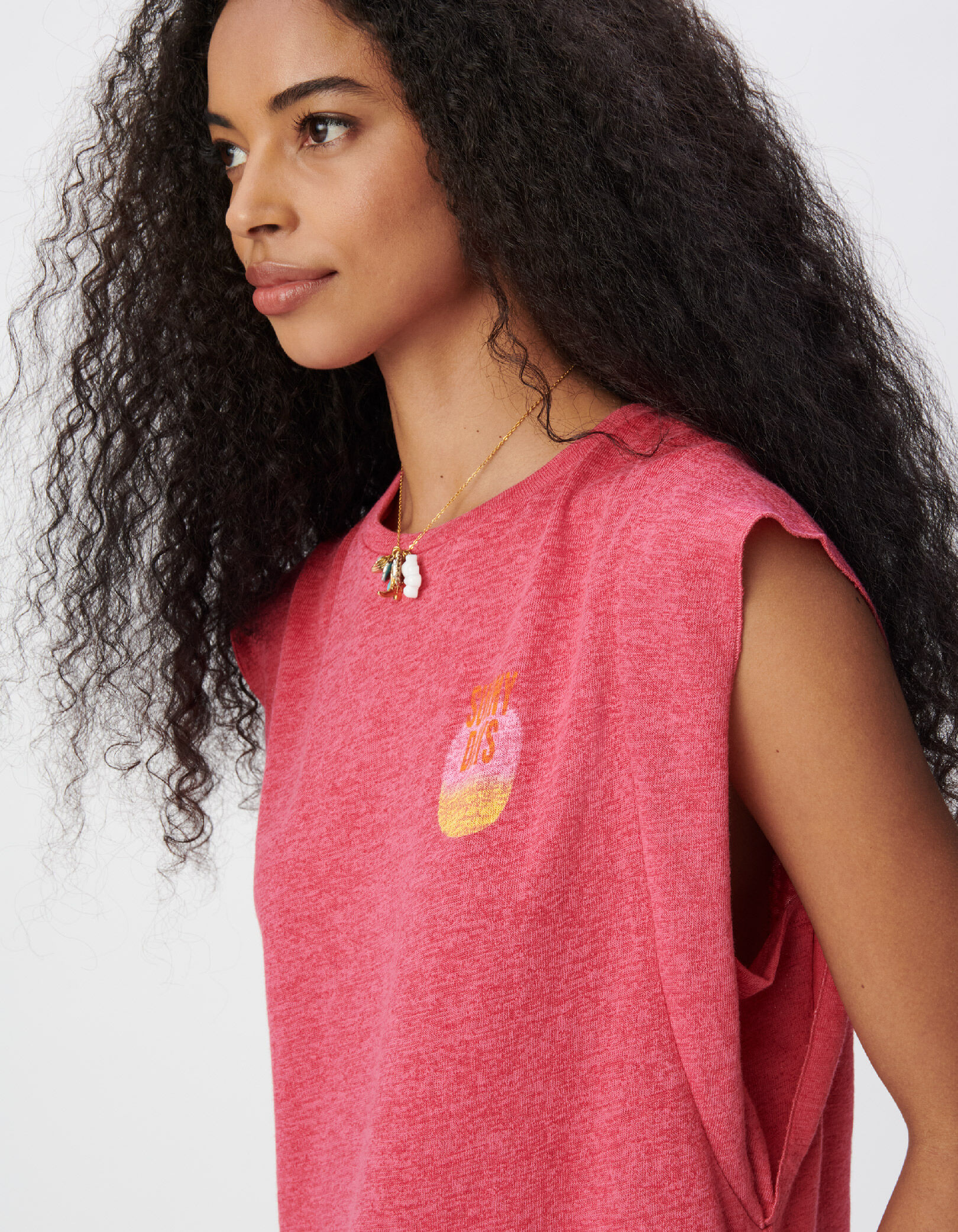Tee-shirt sans manches rose message dégradé dos Femme