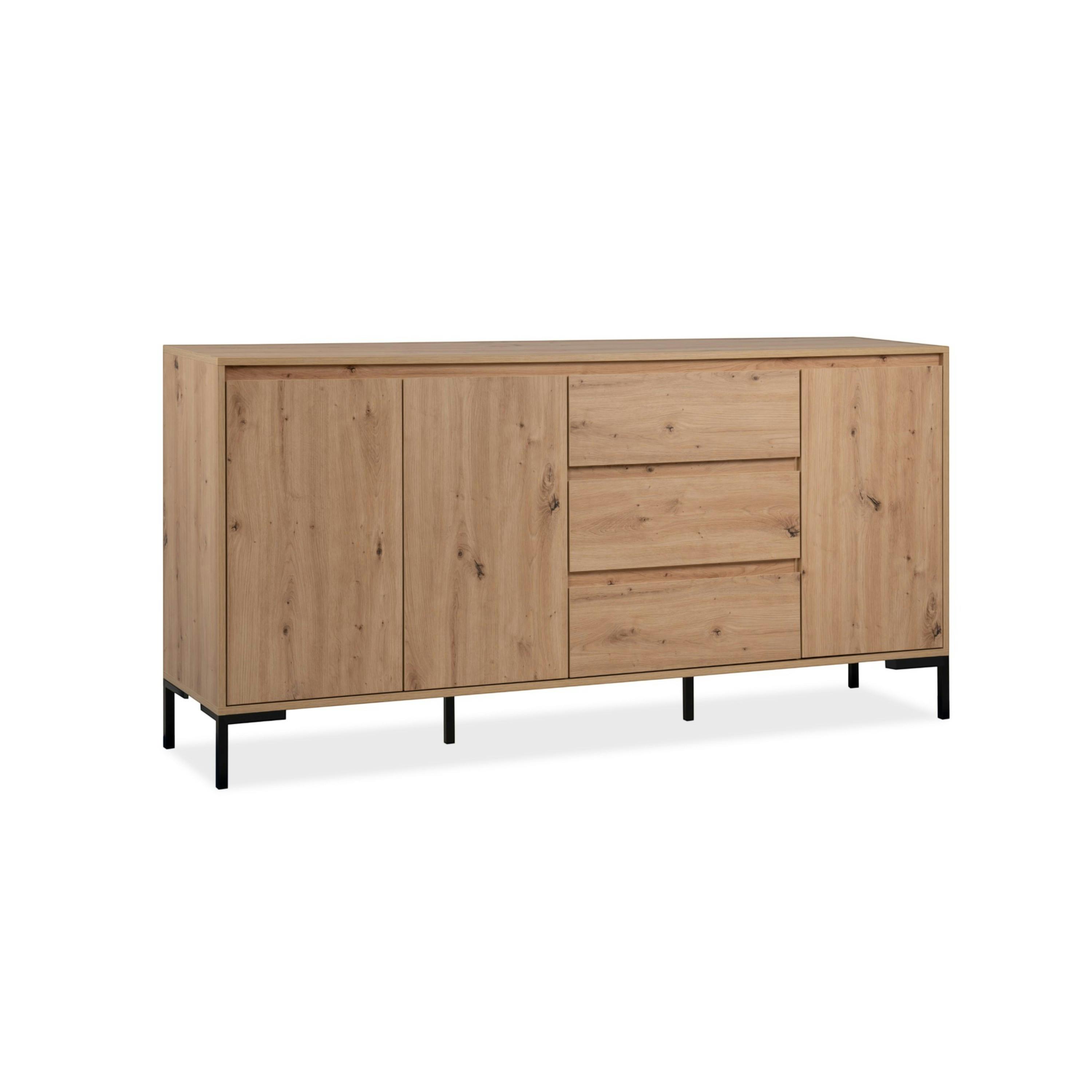 Buffet de salle à manger décor bois 3 portes 3 tiroirs KARVI