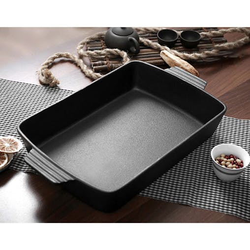SOGA 38cm Cast Iron Rectangle Bread Cake Baking Dish Lasagna Roasting Pan
