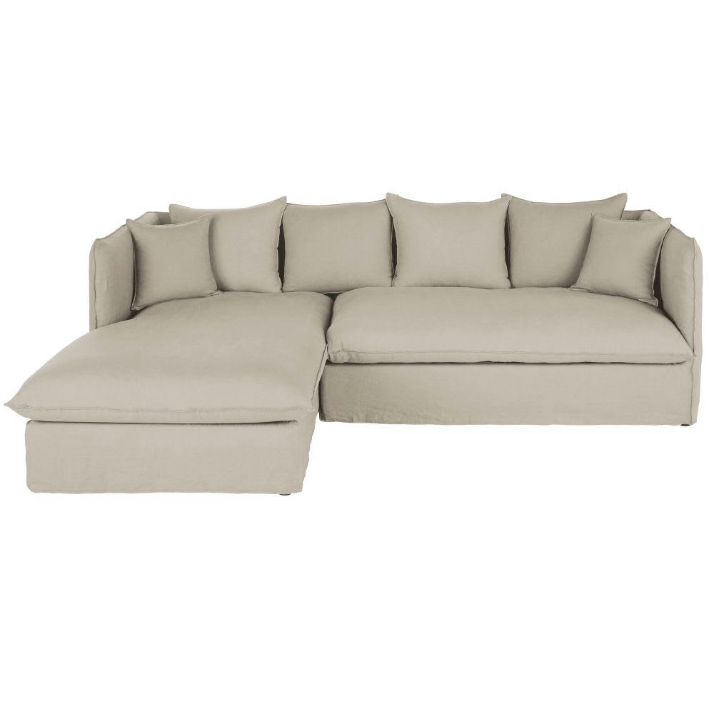 Louvain - Housse de canapé d'angle gauche en lin froissé beige