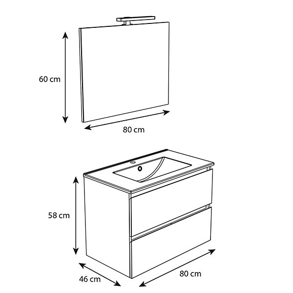 Ensemble meuble salle de bain 80 cm   plan céramique   miroir   led - Effet Chêne Australien - A suspendre - Max