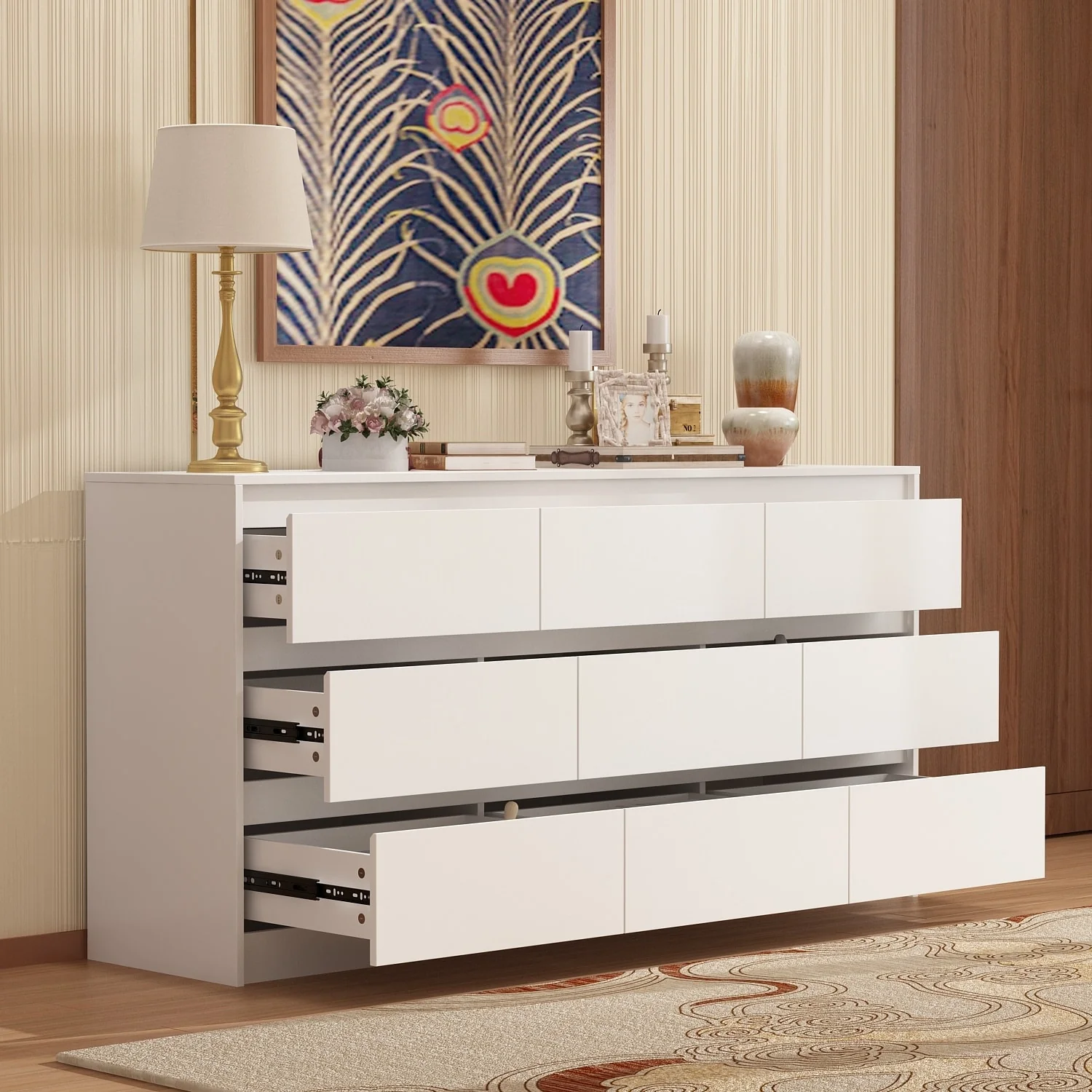 Modern Dresser for Bedroom 9 Drawers Wood Dresser Chest of Drawers