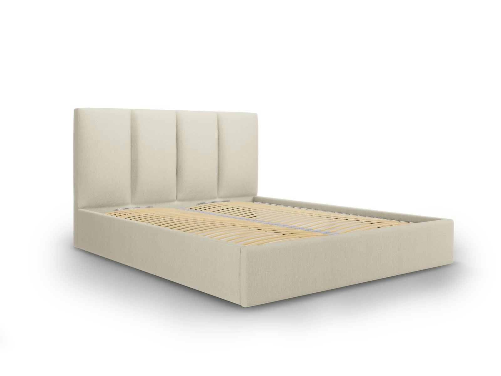 PYLA - Lit coffre avec tête de lit 180x200 cm en tissu structuré beige